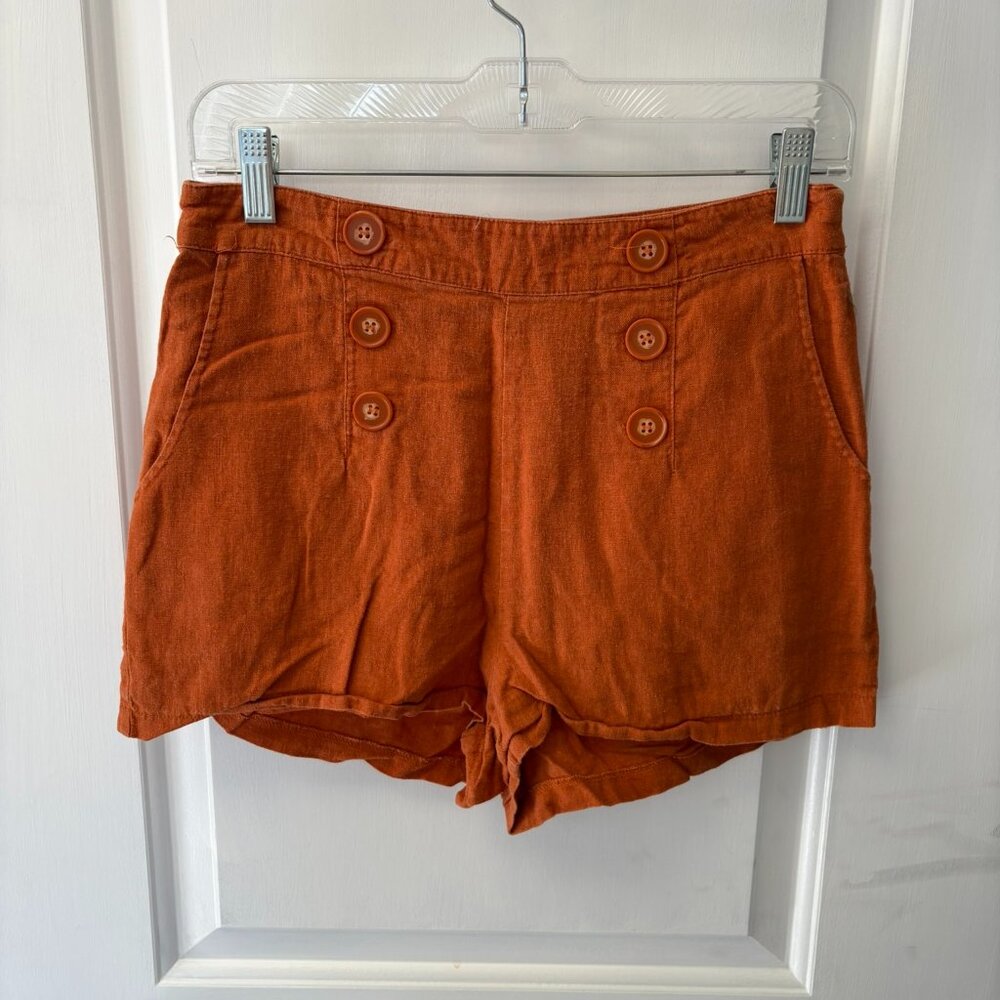 Burnt Orange High Waisted Button Front Shorts